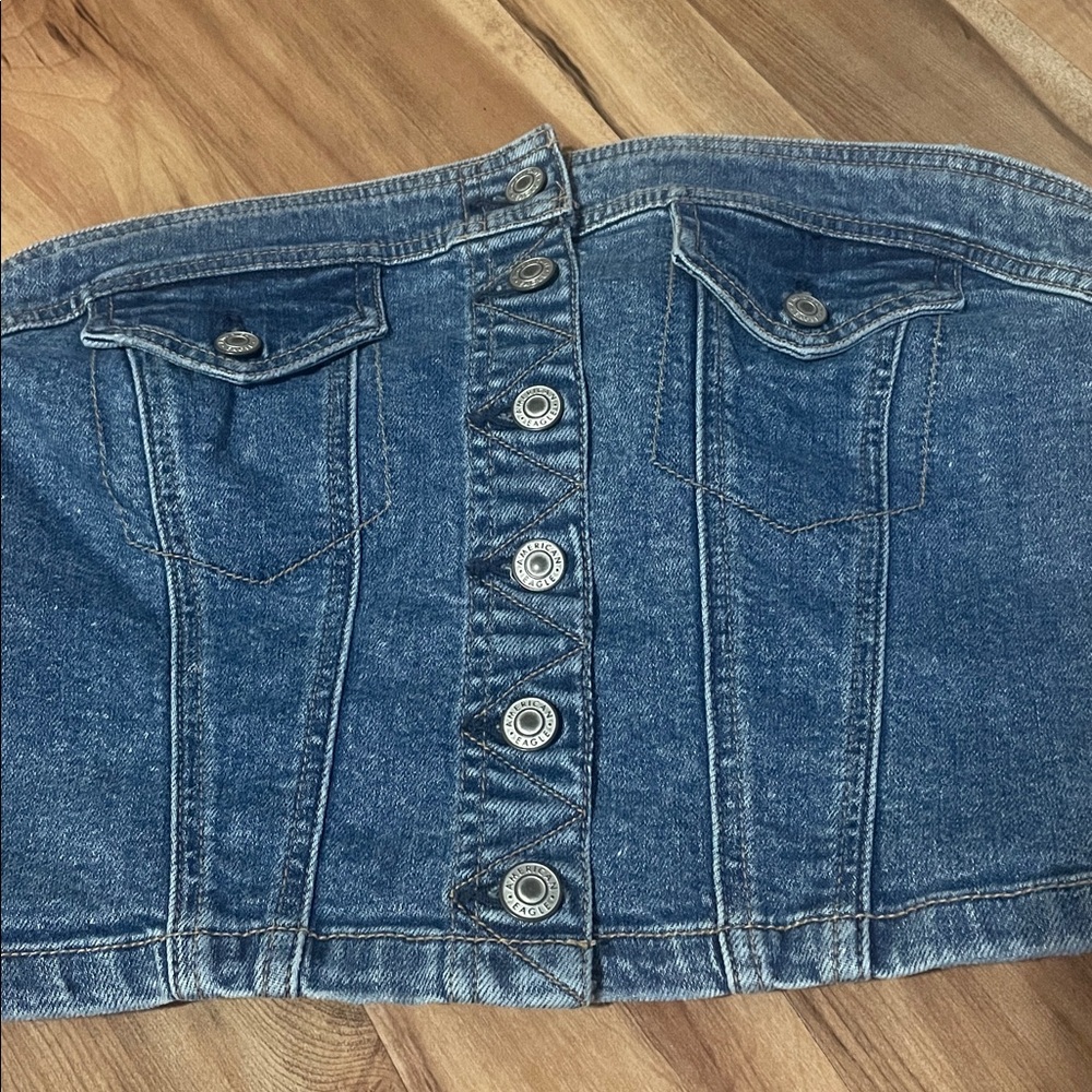 American Eagle Denim Button-Up Halter Top Sz Med - Picture 2 of 6